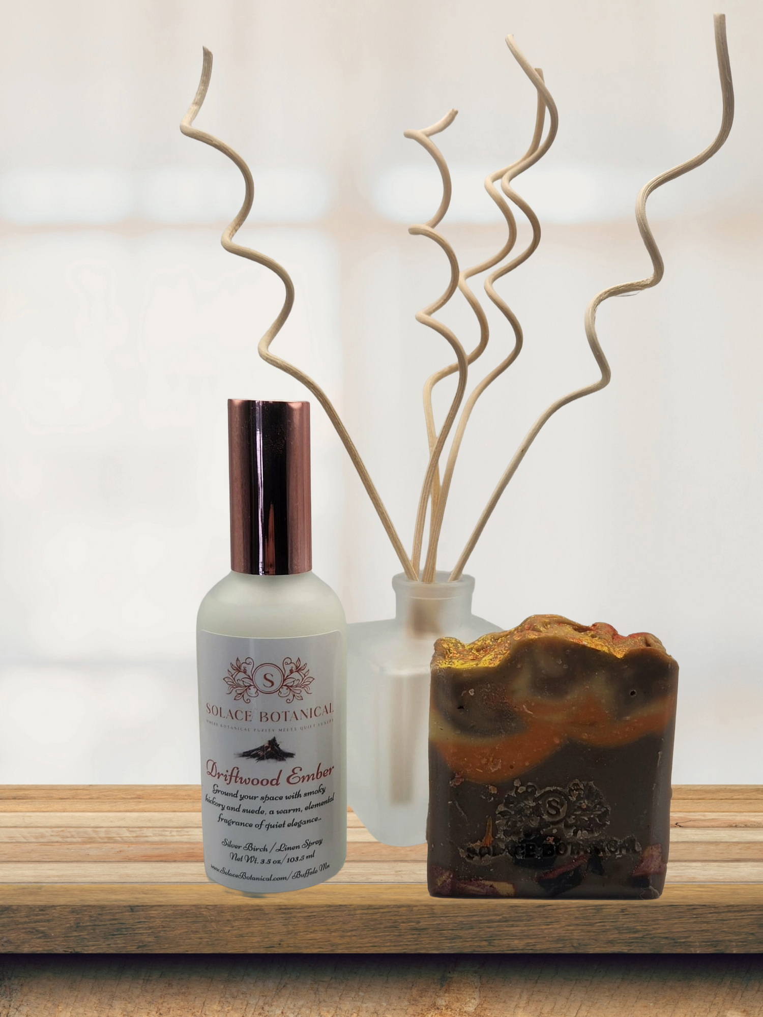 Driftwood Ember Signature Collection – Hickory & Suede  Solace Botanical