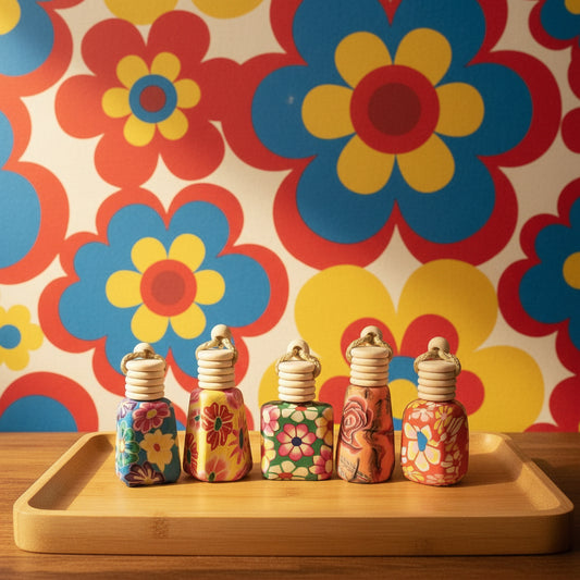 Floral car diffusers with a modern, hand‑painted 70's Retro Brand